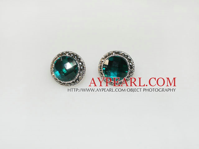 korean jewelry manmade blue gem earrings with rhinestone