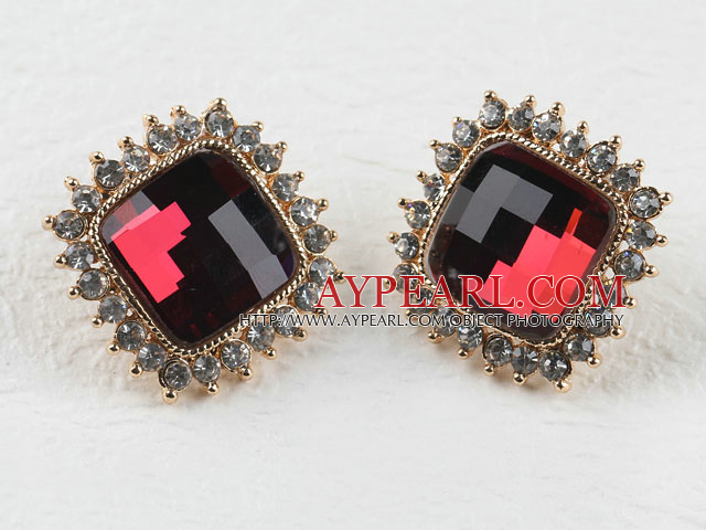 korean jewelry manmade red gem earrings 