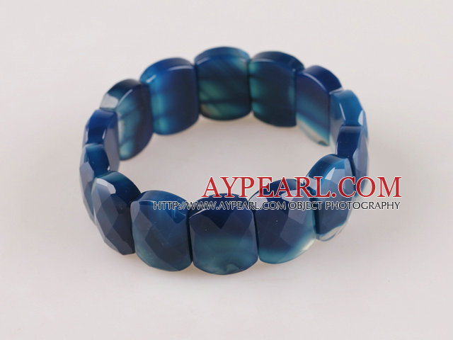 faceted 16*20mm blue agate stretchy bangle bracelet