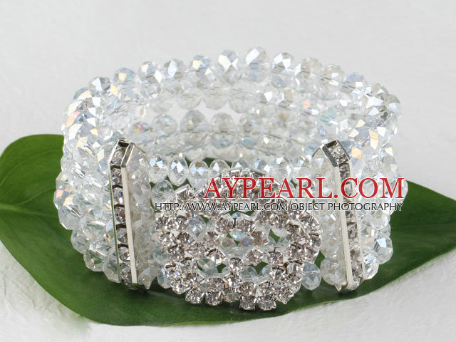 multi strand stretchy clear white crystal bangle bracelet with rhinestone