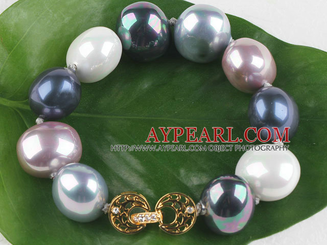 high quality egg shape multi color sea shell beads bracelet with gold plated clasp