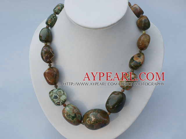 chunky peacock  agate necklace with spring ring clasp