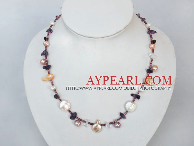 natural pearl and amethyst necklace with magnetic clasp