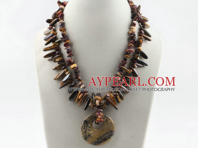 double strand tiger eye and silver leaf agate necklace