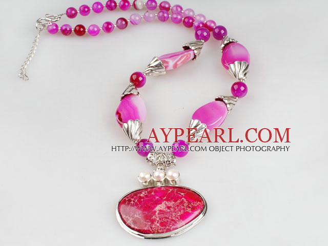 ökade rosa agat och regalite pendtant halsband med utdragbara kedja