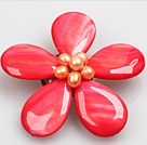 Schöne natürliche Wassermelone-Rot-Perlen-Tropfen-Form-Shell-Blumen-Brosche