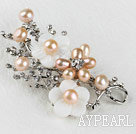 sparkly pink pearl flower brooch with rhinestone