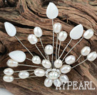 Ny Design Vit Sötvatten Pearl och White Shell blomma brosch
