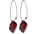 2014 Summer Design Ice Cube Shape Wine Red Austrian Crystal Earrings With Long Hook