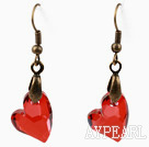 Vintage Style Heart Shape έντονο κόκκινο χρώμα Αυστριακή κρυστάλλινα σκουλαρίκια