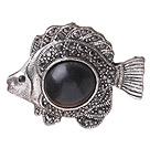 vintage-liknande graverade smycken legering immitation svart ädelsten fisk form hängande