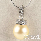 lys gul 16mm sjøen shell perle anheng halskjede med shinning krystall rhinestone