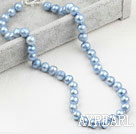 Klassisk design 9-10mm Light Blue Freshwater Pearl pärlstav halsband