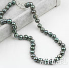 Klassisk design 9-10mm Svart Grön Freshwater Pearl pärlstav halsband