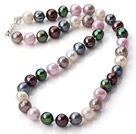 Klassisk design 9-10mm Multi Color Freshwater Pearl pärlstav halsband