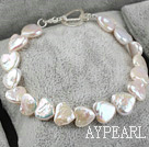 Hjerte form Rebirth Pearl Bracelet med 925 sølv hjerte form Toggle Clasp