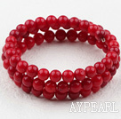 6mm Red Coral Beaded Wrap Bangle Bracelet