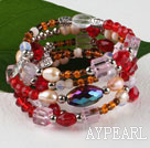 Vogue smykker 7,5 inches perle og krystall wrap bangle armbånd med hjerte sjarm