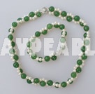 double strand white pearl and aventurine necklace bracelet set 