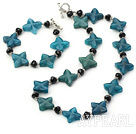 Wonderful Black Crystal And Blue Jade Flower Necklace Bracelet Sets With Toggle Clasp