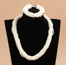 Popular Style Multi Strands White Mini Beads Twisted Chunky Party Jewelry Set (Necklace & Bracelet)