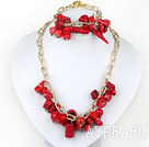 röd korall halsband armband set med guldfärg kedjor