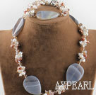 braune Perle Kristall und Achat Halskette Armband Spange Set mit Mondlicht
