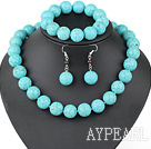 sellable 16mm round turquoise necklace bracelet earring set 