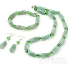 Nice Green Series Twisted Cylinder Shape Aventurine And Crystal Sets (Necklace Bracelet With Matched Earrings)