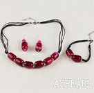 pacifique rose et rouge agate perles boucles d'oreilles bracelet collier serti