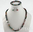 8mm faceted indian agate ball necklace bracelet earrings set