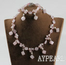 rose quartze og hvitt perlekjede armbånd sett
