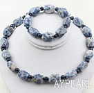 Perles d'eau douce noire et Anis Set Blue Stone Spot (Collier et bracelet assortis)