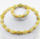 Gelb gefärbt Süßwasser-Zuchtperlen und Anis Lemon Jade-Set (Halskette und Armband Matched)