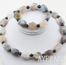 Perles d'eau douce noire et Anis Set Gris agate (Collier et bracelet assortis)