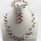 bijoux de mariée 6-7mm de riz brun naturel boucles d'oreilles perle collier bracelet mis