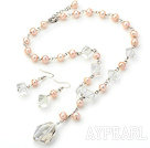 praktfulle natur lilla perle og klar krystall kjede øredobber sett