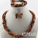 Multi Strand Brown Freshwater Pearl and Tiger Eye Set (Necklace Bracelet and Matched Earrings)