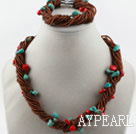 Multi Strand Coral Turquoise und Glasperlen Set (Halskette und Armband Matched)