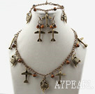 Vintage Style Tiger Eye and Bronze Accessory Set (Necklace Bracelet and Matched Earrings)
