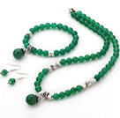 Новый дизайн зеленый агат Set (браслет и ожерелье Согласованные серьги)
