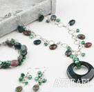 Indian Agate och Green Pearl Set (Halsband Armband och matchade Örhängen)