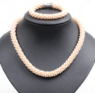 Fashion Simple Apricot Jade-Like Crystal Jewelry Set (Necklace With Matched Bracelet)