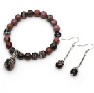 Classic Design Round Rhodochrosite Beaded Bracelet with Matched Earrings
