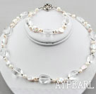 Mynt Pearl och Clear Crystal Set (Halsband och matchas Armband)