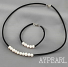 natural white pearl necklace bracelet set with lobster clasp