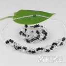 моде черный кристалл набор (ожерелье, браслет, серьги) с магнитной застежкой