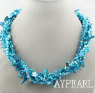 Blue Series Multi Strands Blå Freshwater Pearl Crystal og Shell halskjede