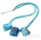 Simple Style Trapezium Shape Blue Stripe Agate Necklace with Blue Thread