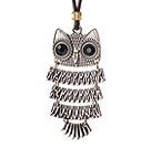 Newly Fashion Style Owl Shape Pendant Necklace with Brown Leather and Lobster Clasp